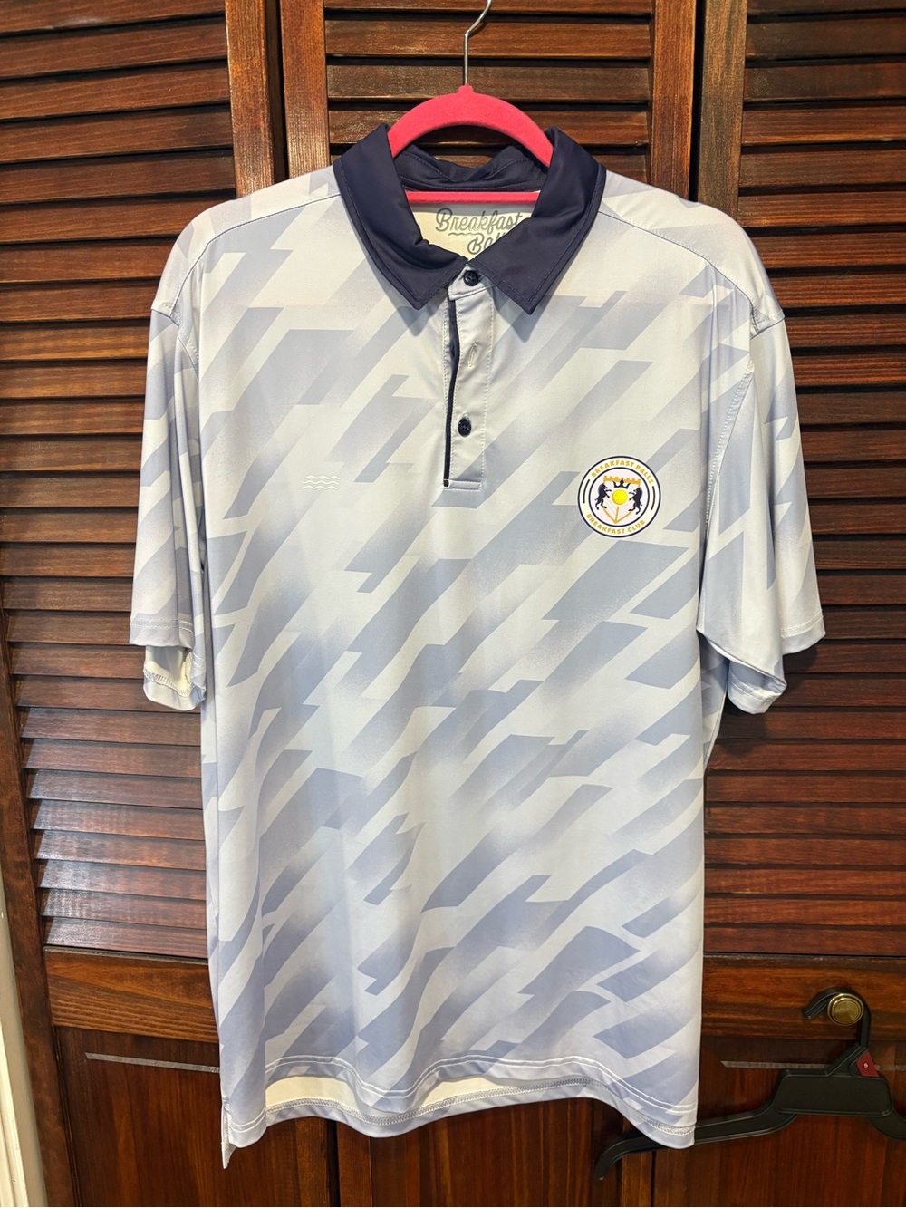 RSVLTS Light Gray Polo with Navy Collar and Subtle Pattern